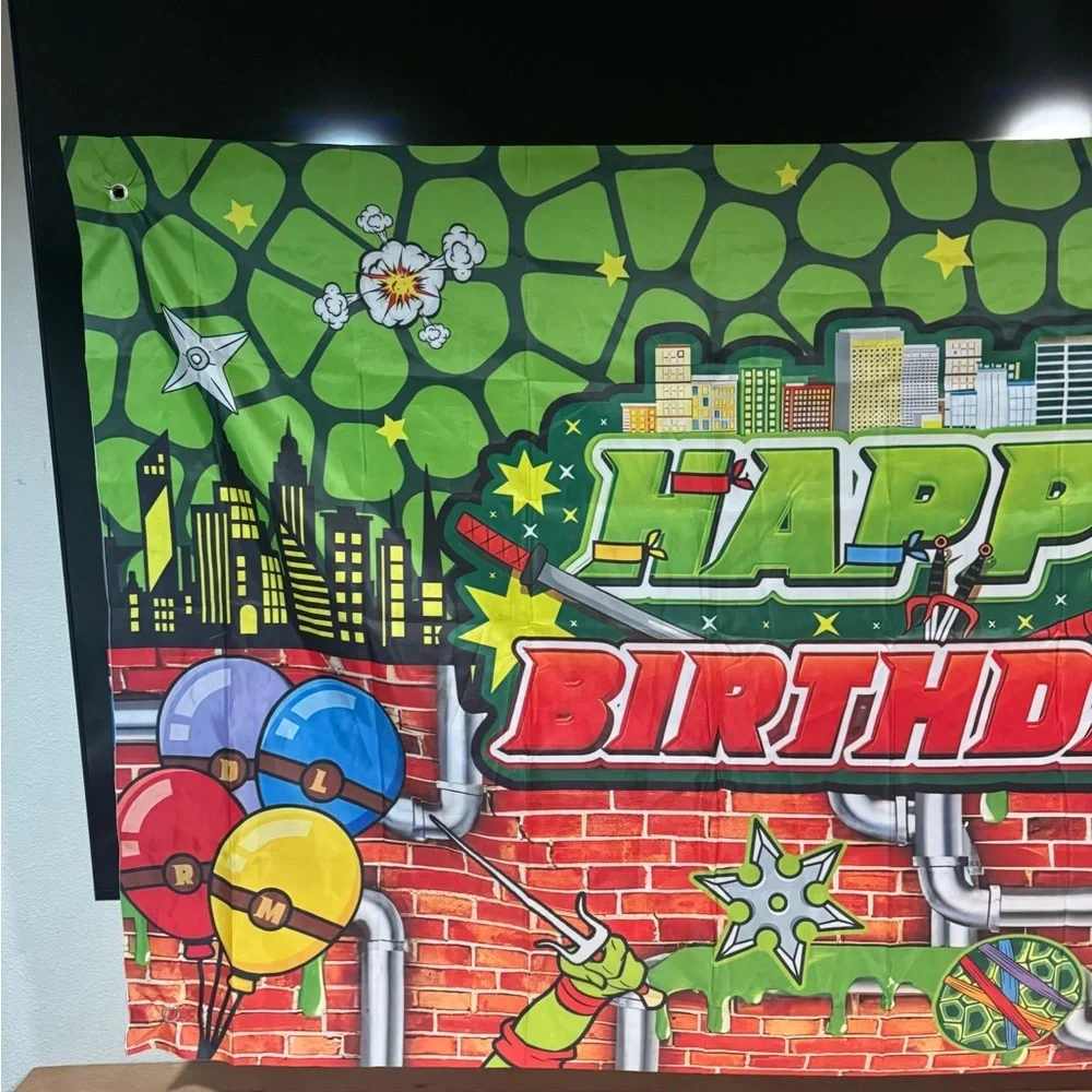 NINJA TURTLES Birthday backdrop banner 3x6FT
